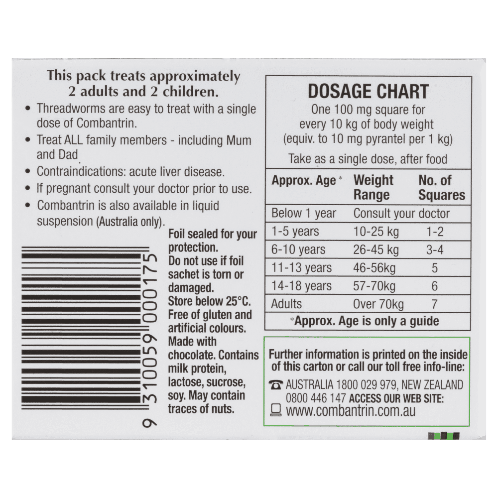 Combantrin Chocolate Squares for Threadworm 24 Pack